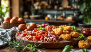 Antipasto sfizioso: combinazione creativa di salumi e frittelle salate che conquisterà gli ospiti