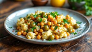Cavolfiore con ceci e olive saltati in padella