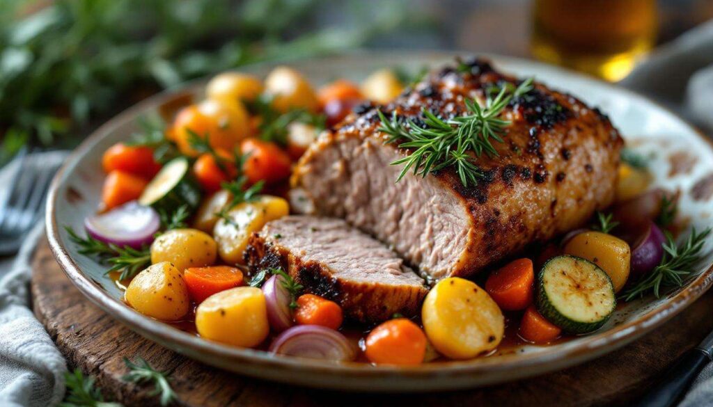 Arista al forno con verdure e aceto di mele: arrosto morbido con contorno in teglia